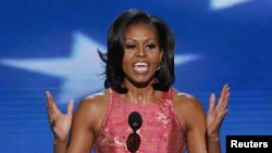 Michelle Obama saat memberikan pidato pada hari pertama konvensi nasional Partai Demokrat (4/9).