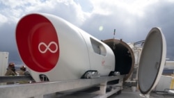 This file photo shows a Virgin Hyperloop pod at the company's testing center in Las Vegas, Nevada. Virgin Hyperloop says it just completed its first successful test of the system with passengers. (Photo courtesy of Sarah Lawson/Virgin Hyperloop)