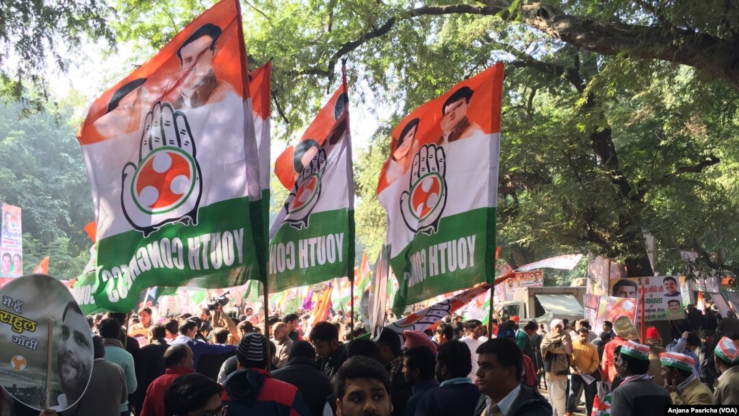 Some of the celebrations outside Congress Party headquarters in New Delhi Rahul Gandhi took charge as the party's president.