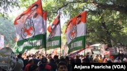 Some of the celebrations outside Congress Party headquarters in New Delhi Rahul Gandhi took charge as the party's president.