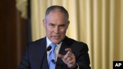 FILE - Environmental Protection Agency Administrator Scott Pruitt speaks in Washington, Feb. 21, 2017.