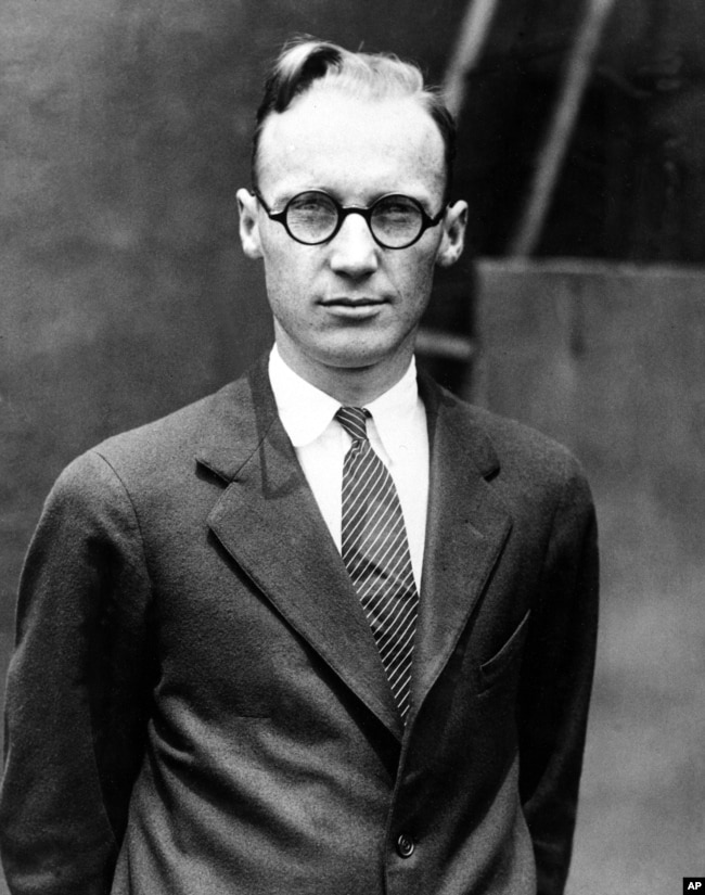 Prof. John T. Scopes, a high school biology teacher charged with teaching evolution, is shown at the time of his trial that is dubbed the "Monkey Trial" by the media in Dayton, Tenn., July 1925.