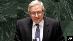 Sergey Ryabkov, Deputy Foreign Minister of the Russian Federation, addresses the Nuclear Nonproliferation Treaty (NPT) conference at United Nations headquarters, May 2010 file photo.. 