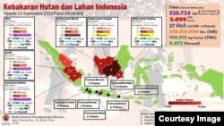 Peta sebaran bencana kebakaran hutan dan lahan BNPB, Jumat, 13 September 2019 pagi. (Foto: BNPB)