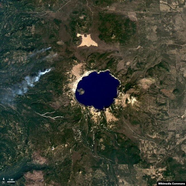 An aerial view of Crater Lake National Park from NASA