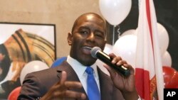 Andrew Gillum addresses his supporters after winning the Democratic primary for governor on Aug. 28, 2018, in Tallahassee, Fla.