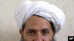 FILE - The leader of Taliban fighters, Mullah Hibatullah Akhundzada, poses for a portrait in this undated photo taken in an unknown location.