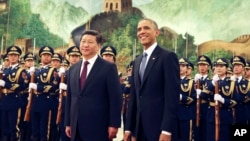 中國國家主席習近平(左)和美國總統奧巴馬2014年在北京人民大會堂
