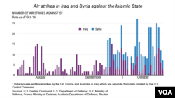 Airstrikes in Syria and Iraq, as of Oct. 16, 2014