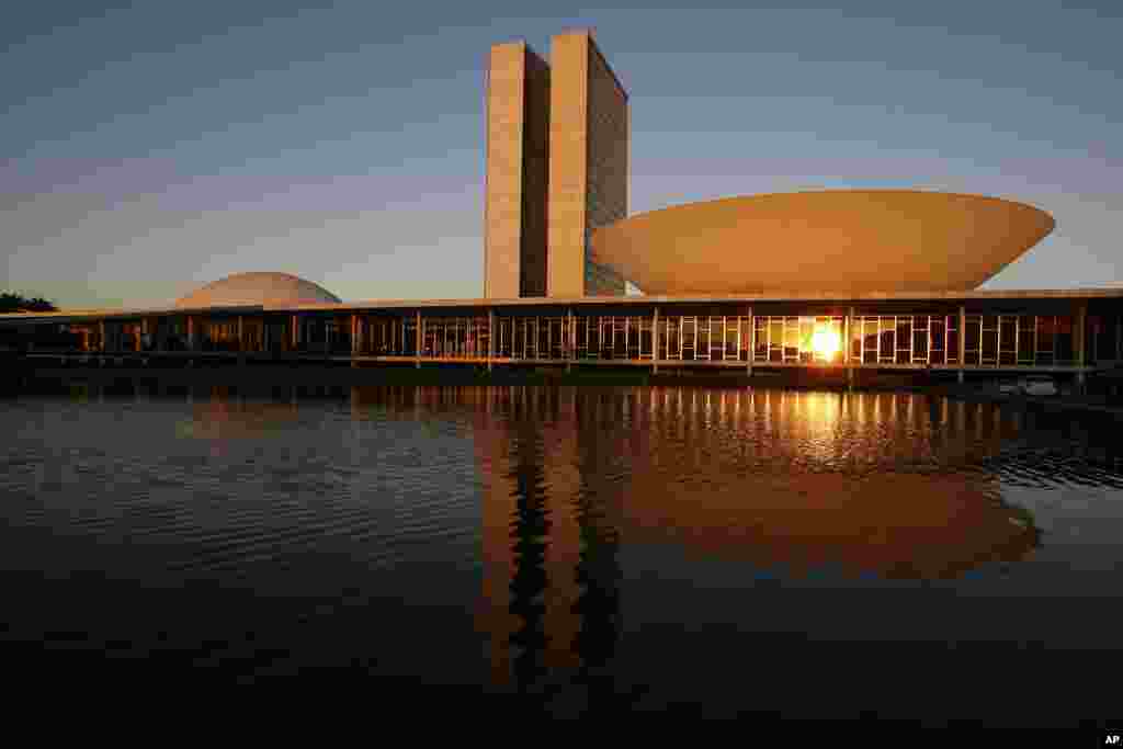 FILE - This Aug 14, 2007 file photo, shows a view of the Brazil's National Congress, designed by Brazilian architect Oscar Niemeyer and inaugurated in 1960, in Brasilia.