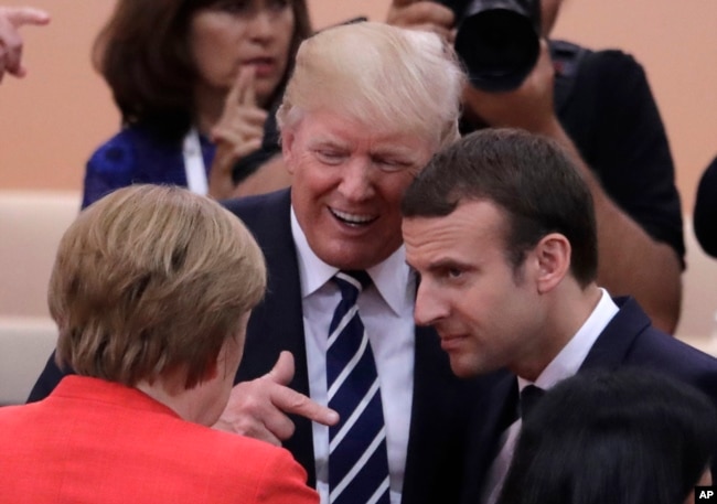 ABD Başkanı Donald Trump, Fransa Cumhurbaşkanı Emmanuel Macron ve Almanya Başbakanı Angela Merkel