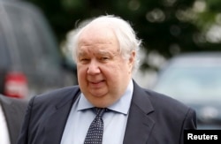 FILE - Russian Ambassador to the U.S. Sergei Kislyak arrives at the State Department in Washington, July 17, 2017.