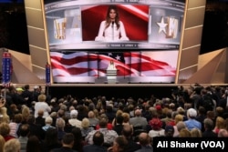 Melania Trump, wife of presumptive Republican presidential nominee Donald Trump, speaks to the Republican National Convention in Cleveland, July 18 2016.