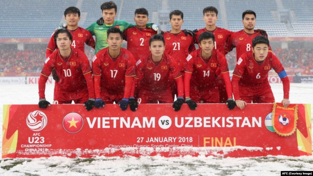 Đội tuyển U23 Việt Nam trước trận đấu chung kết Uzbekistan 27/1/2018.