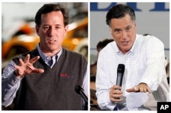 Rick Santorum (à g.) et Mitt Romney