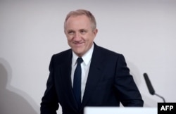 FILE - French luxury group Kering CEO Francois-Henri Pinault attends the presentation of the group's 2018 results at Kering's headquarters in Paris, Feb. 12, 2019.