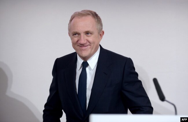 FILE - French luxury group Kering CEO Francois-Henri Pinault attends the presentation of the group's 2018 results at Kering's headquarters in Paris, Feb. 12, 2019.