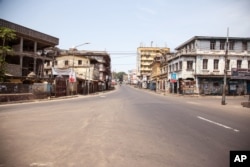 A empty street in Sierra Leone is seen, as the country enters the third and final day of a three-day countrywide lockdown to combat the Ebola virus in Freetown, March. 29, 2015.