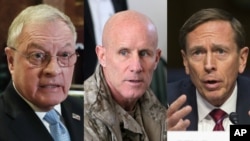 Possible choices for President Donald Trump's national security adviser include, from left, retired Army General Keith Kellogg, former Navy Vice Admiral Robert Harward and former Central Intelligence Agency chief David Petraeus.