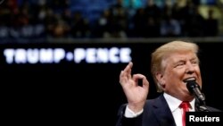 Republican U.S. presidential nominee Donald Trump speaks at a campaign rally in Wilkes-Barre, Pennsylvania, October 10, 2016. 