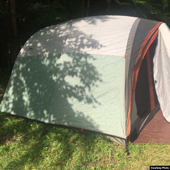 When we camp, we sometimes sleep in a tent on the ground. Some campers may sleep on a cot in a tent.