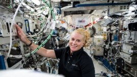 NASA astronaut and Expedition 64 Flight Engineer Kate Rubins works on research hardware inside the JAXA (Japan Aerospace Exploration Agency) Kibo laboratory module. (Photo courtesy of NASA)