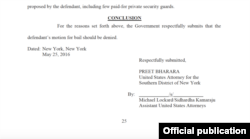 Savcı Bharara'nın Sarraf'ın neden kefaletle serbest bırakılmasına karşı çıktığını anlatan dilekçe