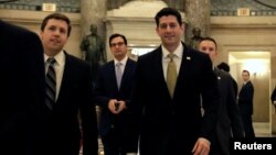 House Speaker Paul Ryan, R-Wis., walks to the House chamber for a vote on funding to keep the federal government from shutting down, on Capitol Hill in Washington, Jan. 18, 2018.