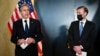 美国国务卿安布林肯（左）和国家安全顾问沙利文（右）3月18日在结束与中国代表的会谈后与媒体见面。