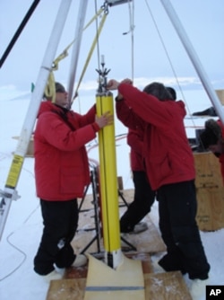 A field test of the drilling system near McMurdo station during the 2010-11 Antarctic field season.