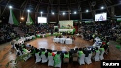 The Kenyan Independent Electoral and Boundaries Commission prepares to announce election results at the Bomas of Kenya, in Nairobi, Aug. 11, 2017.