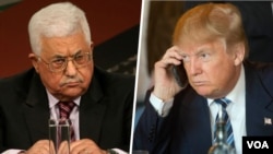 Le président américain Donald Trump, à droite et son homologue palestinien Mahmoud Abbas, à gauche, dans une combinaison de photos, 10 mars 2017.