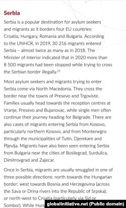 Deo odlomka izveštaja o Srbiji posvećen kretanju azilanata i migranta