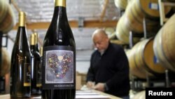 A bottle of Longevity Wines' Moonstone Red sits on a table at Phil Long's winery in Livermore, California. (REUTERS/Nathan Frandino