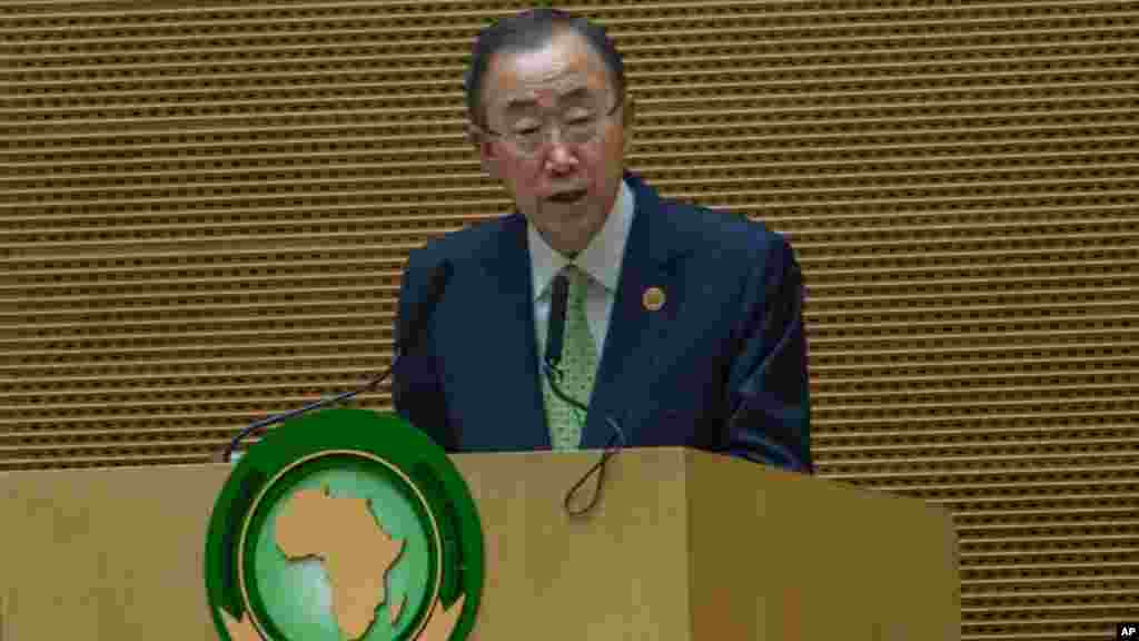 Le Secrétaire général des Nations Unies, Ban Ki-moon, prononce un discours lors de la cérémonie d&#39;ouverture du 26e Sommet ordinaire de l&#39;Union africaine, à Addis-Abeba, 30 janvier 2016.