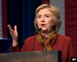 FILE - Democratic presidential candidate Hillary Clinton speaks in New York, Feb. 16, 2016.