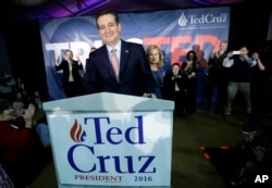 Republican presidential candidate, Sen. Ted Cruz, R-Texas, speaks during a caucus night rally, Feb. 1, 2016, in Des Moines, Iowa.