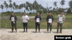 遭马来西亚警方逮捕的五名中国工人 （照片来源：马来西亚警方通告截图）