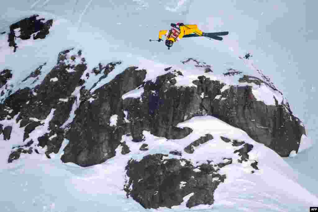 Australian skier Blake Marshall competes in the Verbier Xtreme Freeride World Tour final on the Bec de Rosses mountain above the Swiss Alps resort of Verbier.