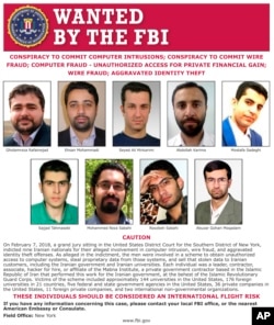 This image released by the FBI is the wanted posted for 9 Iranians that took part in a government-sponsored hacking scheme that pilfered sensitive information from hundreds of universities, private companies and government agencies.