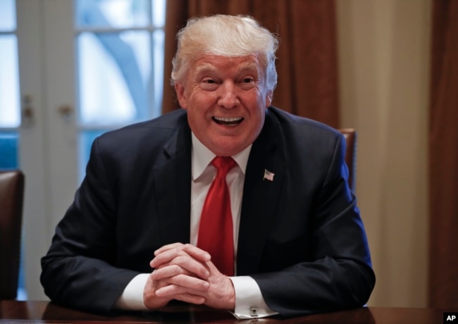 President Donald Trump speaks during a briefing with Senior Military leaders in the Cabinet Room of the White House in Washington, Oct. 5, 2017.