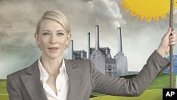 Academy Award winner Australian Cate Blanchett is seen in a TV commercial of "Say Yes to the carbon tax" in this still image taken from video, in Sydney, May 30, 2011