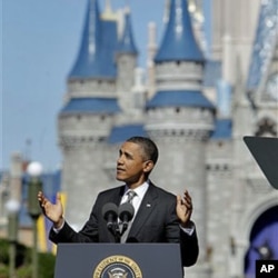 1月19号，美国总统奥巴马在佛罗里达州迪斯尼世界讲话