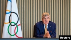 国际奥委会主席巴赫2021年9月8日出席执委会会议（路透社转发）