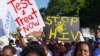 Manifestations à l’ouverture de la 21e Conférence internationale sur le sida, Durban, Afrique du Sud, 18 juillet, 2016. (AP Photo)