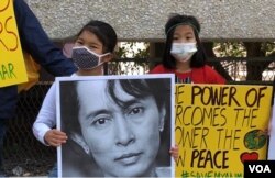 緬甸追求民主事業者後繼有人，圖為當天參加集會的小朋友。（美國之音2021年3月13日洛杉磯）