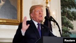 U.S. President Donald Trump announces military strikes on Syria. (April 13, 2018.)