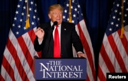 FILE - Republican U.S. presidential candidate Donald Trump delivers a foreign policy speech at the Mayflower Hotel in Washington, April 27, 2016.