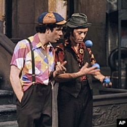 Michael Christensen and Paul Binder during an appearance on the children's television show, 'Sesame Street.'