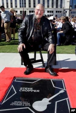 Famed guitar player and songwriter Steve Cropper is presented with his star on the Music City Walk of Fame, Oct. 6, 2015, in Nashville, Tennessee.